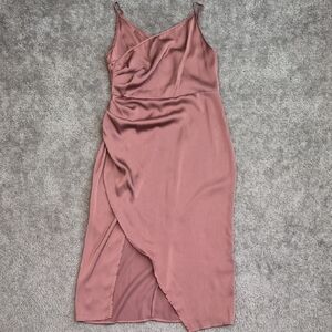 Satin Wrap Slip Dress in Mauve Pink